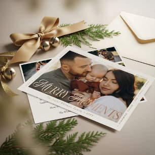 Tarjeta Festiva Con Relieve Metalizado Colaje de Fotos de Momentos Felices con Arco Mínim