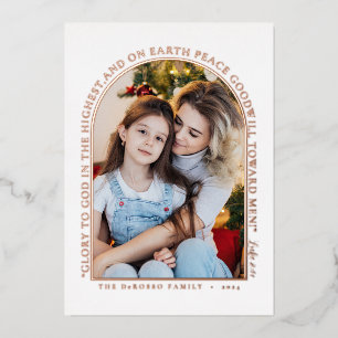 Tarjeta Festiva Con Relieve Metalizado Colaje de Fotos de Navidad con Verde y Dorado Rosa