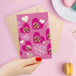 Tarjeta Festiva Con Relieve Metalizado Colaje de fotos Día de San Valentín Corazones rosa