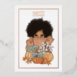 Tarjeta Festiva Con Relieve Metalizado Colaje de fotos estacional otoño