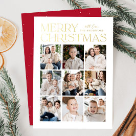 Tarjeta Festiva Con Relieve Metalizado Colaje de Fotos Navideñas Modernas Rojo 9