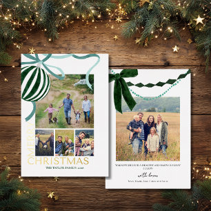 Tarjeta Festiva Con Relieve Metalizado Colaje de Navidad Familiar con Múltiples Fotos Mod