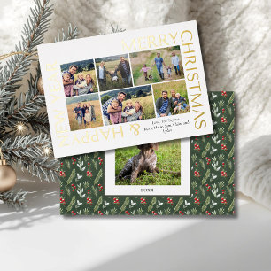 Tarjeta Festiva Con Relieve Metalizado Colaje de Navidad Familiar con Múltiples Fotos Mod