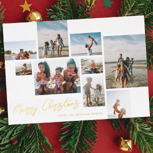 Tarjeta Festiva Con Relieve Metalizado Colaje de texto personalizado moderno de Navidad e