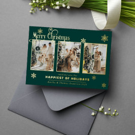 Tarjeta Festiva Con Relieve Metalizado Colaje de varias fotos de nieve con lámina dorada 