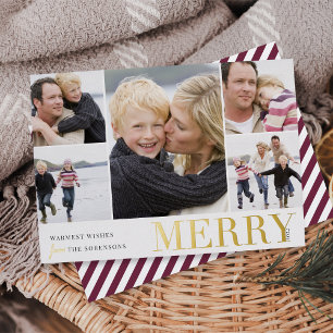 Tarjeta Festiva Con Relieve Metalizado Collage colorido   Merry & Bright 5 Photo