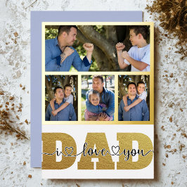 Tarjeta Festiva Con Relieve Metalizado Collage de 4 fotos Papá Fotos de los niños Te quie