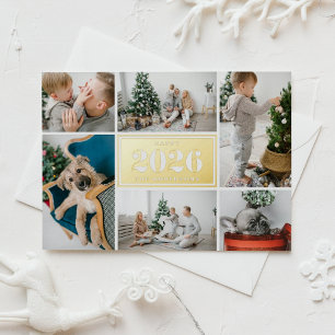 Tarjeta Festiva Con Relieve Metalizado Collage de fotos 2024 de Modern Happy New Year