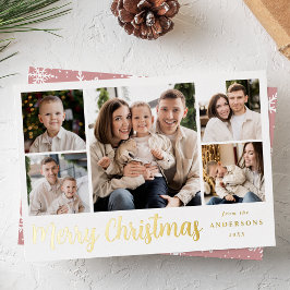 Tarjeta Festiva Con Relieve Metalizado Collage de fotos con guión dorado festivo 5