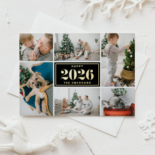 Tarjeta Festiva Con Relieve Metalizado Collage de fotos de Año Nuevo Feliz Año Nuevo 2025