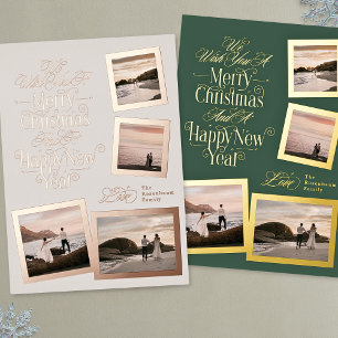 Tarjeta Festiva Con Relieve Metalizado collage de fotos de caligrafía año nuevo feliz nav