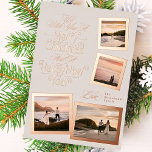 Tarjeta Festiva Con Relieve Metalizado collage de fotos de caligrafía de navidad de año n<br><div class="desc">Tarjetas de vacaciones de Navidades de Relieve metalizado real - Totalmente editables y Personalizable *Por favor contáctame para cualquier pregunta de diseño</div>