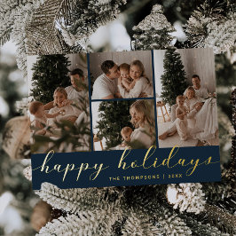 Tarjeta Festiva Con Relieve Metalizado Collage de fotos de guión de Navidad Felices Fiest