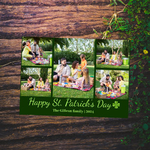 Tarjeta Festiva Con Relieve Metalizado Collage de fotos de la familia Shamrock en el día