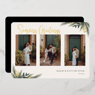 Tarjeta Festiva Con Relieve Metalizado Collage de fotos de marco de cerezo verde para nav