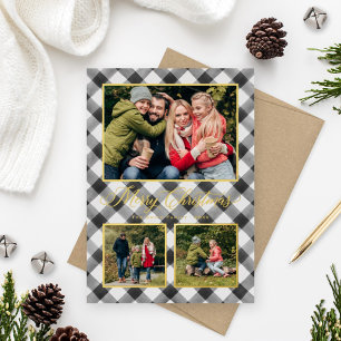 Tarjeta Festiva Con Relieve Metalizado Collage de fotos de Navidades de escúfalo negro