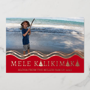 Tarjeta Festiva Con Relieve Metalizado Collage de fotos de Navidades Mele Kalikimaka