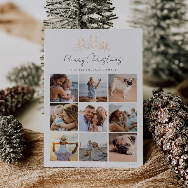 Tarjeta Festiva Con Relieve Metalizado Collage de fotos De Pinos Esbozados (Subido por el creador)