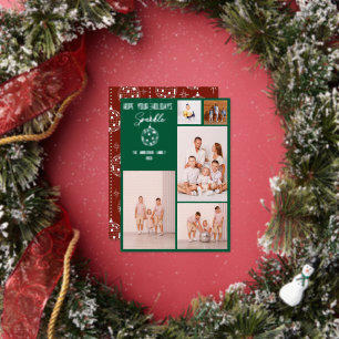 Tarjeta Festiva Con Relieve Metalizado Collage de Fotos Familiares con Bola de Discoteca 