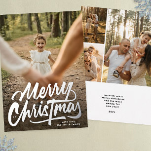 Tarjeta Festiva Con Relieve Metalizado Collage de fotos familiares de Feliz Navidad 4
