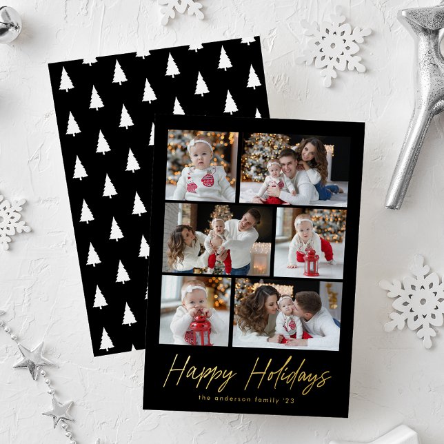 Tarjeta Festiva Con Relieve Metalizado Collage de fotos Happy Holidays Gold Script 6 (Subido por el creador)