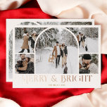Tarjeta Festiva Con Relieve Metalizado Collage de fotos Merry Bright Retro Arch<br><div class="desc">Enciende la temporada de vacaciones con nuestra tarjeta de vacaciones "Merry & Bright" Navidades. Front and center es un cautivador collage de cinco fotos, con una fotografía de plantilla de arco que muestra maravillosamente tus momentos favoritos. Debajo, el saludo festivo 'Merry & Bright' está artísticamente escrito en un lujoso tipo...</div>