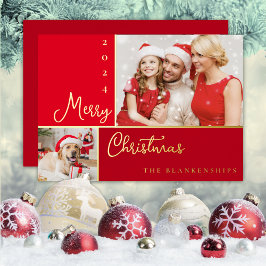 Tarjeta Festiva Con Relieve Metalizado Collage de fotos Navidades de escritura moderna Re