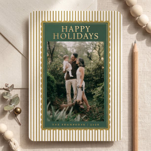 Tarjeta Festiva Con Relieve Metalizado Collage de fotos navideñas a rayas - Mostaza y Ver