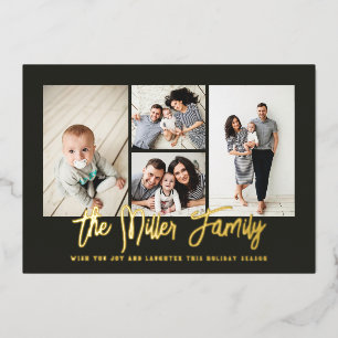 Tarjeta Festiva Con Relieve Metalizado Collage de fotos Personalizado Nombre Familiar 4