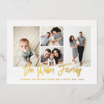 Tarjeta Festiva Con Relieve Metalizado Collage de fotos Personalizado Nombre Familiar 4<br><div class="desc">Difunde el amor con esta tarjeta de foto de vacaciones personalizada que incluye un collage de fotos y el nombre de tu familia. Añade una foto y un texto adicionales a la parte posterior. Para personalizar aún más, haga clic en "Editar usando la herramienta de diseño". Comprar tarjetas de vacaciones...</div>