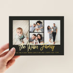 Tarjeta Festiva Con Relieve Metalizado Collage de fotos Personalizado Nombre Familiar 4<br><div class="desc">Difunde el amor con esta tarjeta de foto de vacaciones personalizada que incluye un collage de fotos y el nombre de tu familia. Añade una foto y un texto adicionales a la parte posterior. Para personalizar aún más, haga clic en "Editar usando la herramienta de diseño". Comprar tarjetas de vacaciones...</div>