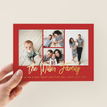 Tarjeta Festiva Con Relieve Metalizado Collage de fotos Personalizado Nombre Familiar 4<br><div class="desc">Difunde el amor con esta tarjeta de foto de vacaciones personalizada que incluye un collage de fotos y el nombre de tu familia. Añade una foto y un texto adicionales a la parte posterior. Para personalizar aún más, haga clic en "Editar usando la herramienta de diseño". Comprar tarjetas de vacaciones...</div>