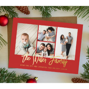 Tarjeta Festiva Con Relieve Metalizado Collage de fotos Personalizado Nombre Familiar 4