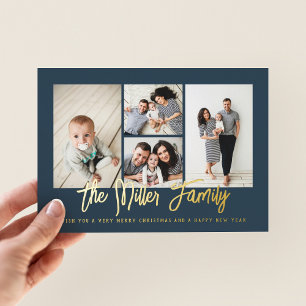 Tarjeta Festiva Con Relieve Metalizado Collage de fotos Personalizado Nombre Familiar 4