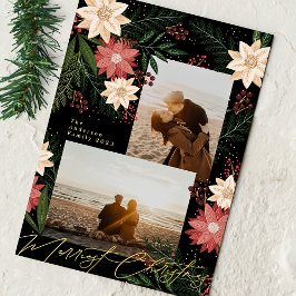 Tarjeta Festiva Con Relieve Metalizado Collage de fotos Poinsettia Splendor