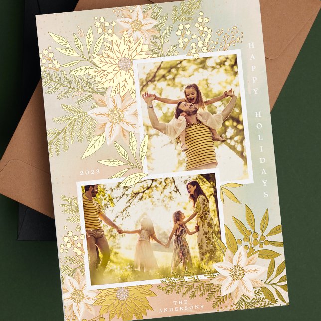 Tarjeta Festiva Con Relieve Metalizado Collage de fotos Poinsettia Splendor (Subido por el creador)