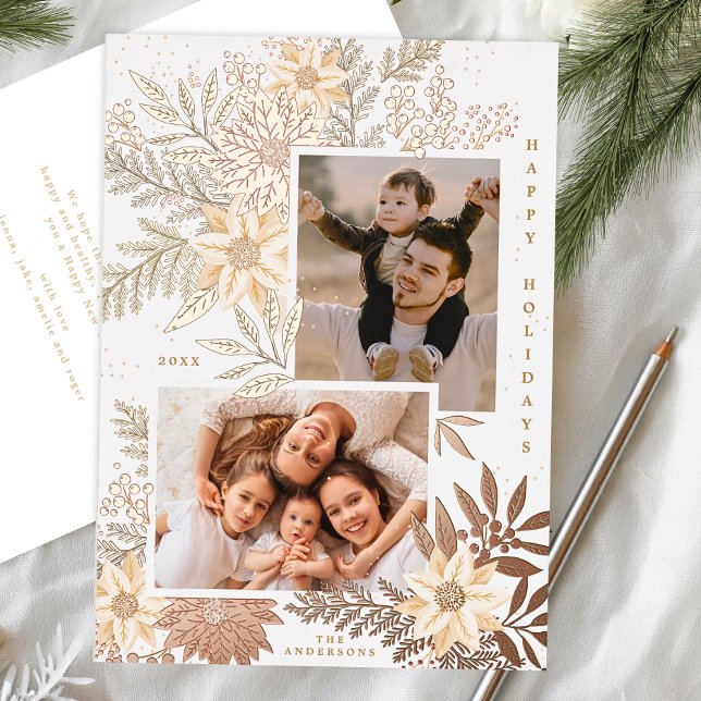 Tarjeta Festiva Con Relieve Metalizado Collage de fotos Poinsettia Splendor (Subido por el creador)