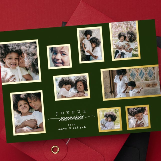 Tarjeta Festiva Con Relieve Metalizado Collage de fotos verde moderno momentos alegres (Subido por el creador)