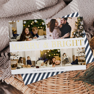 Tarjeta Festiva Con Relieve Metalizado Collage en negrita Merry & Bright 5 Photo