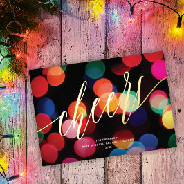 Tarjeta Festiva Con Relieve Metalizado Coloridas luces moderadas en la parte trasera del 