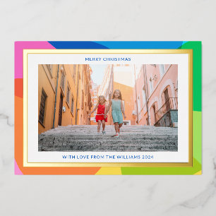 Tarjeta Festiva Con Relieve Metalizado Colorido Único 2 Foto Navidad Moderno Dorado