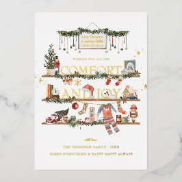 Tarjeta Festiva Con Relieve Metalizado Comodidad y Alegría | Tarjeta de Navidad con Foto