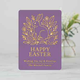 Tarjeta Festiva Con Relieve Metalizado Conejo de Pascua de primavera personalizado con fl