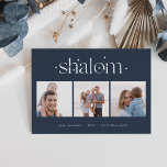 Tarjeta Festiva Con Relieve Metalizado Conexión estriada | Collage de fotos Hanukkah<br><div class="desc">Envíe saludos de Hanukkah a amigos y familiares en estilo moda con nuestras elegantes tarjetas de fotos. Diseñada para acomodar tres de tus fotos cuadradas favoritas dispuestas una al lado de la otra en formato de collage, la tarjeta muestra el saludo de tu personalizado (mostrado con "Hanukkah alegre") y el(los)...</div>