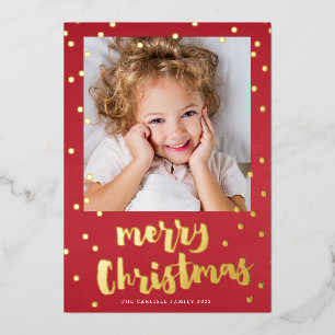 Tarjeta Festiva Con Relieve Metalizado Confeti Rojo y Dorado Festivo Feliz Navidad Foto