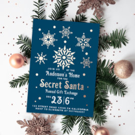 Tarjeta Festiva Con Relieve Metalizado Copia de Copos de Nieve de Santa Secreto Azul Eleg