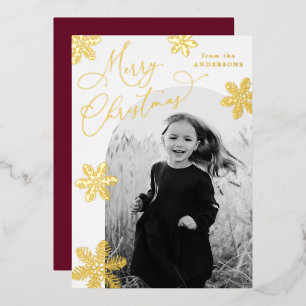 Tarjeta Festiva Con Relieve Metalizado Copia de Navidad Copos de Nieve Elegantes 2 Foto O