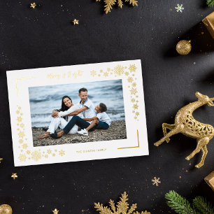 Tarjeta Festiva Con Relieve Metalizado Copos de Nieve de Lujo Marco de Fotos Minimalista 