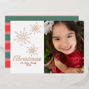 Tarjeta Festiva Con Relieve Metalizado Copos de Nieve Dorados Feliz Navidad Foto Prensada