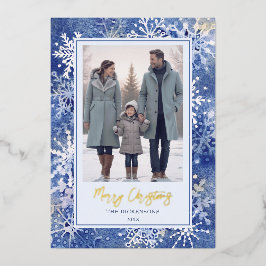 Tarjeta Festiva Con Relieve Metalizado Copos de nieve en acuarela Elegantes